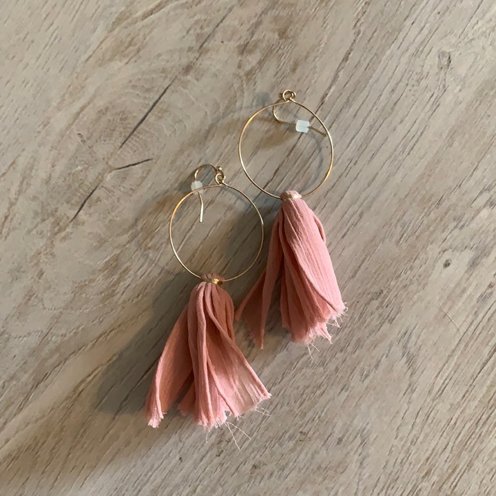 Gold Hoops with Pink Tassel